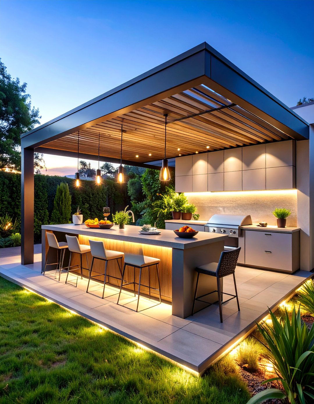 Modern Pergola Kitchen with Smart Technology Integration - 25 Large Backyard Ideas
