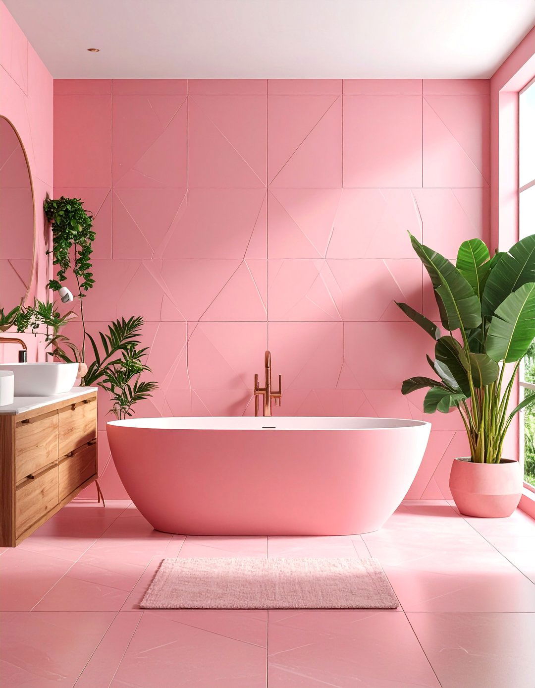 Modern Pink Geometric Patterns - 25 Pink Bathroom Ideas