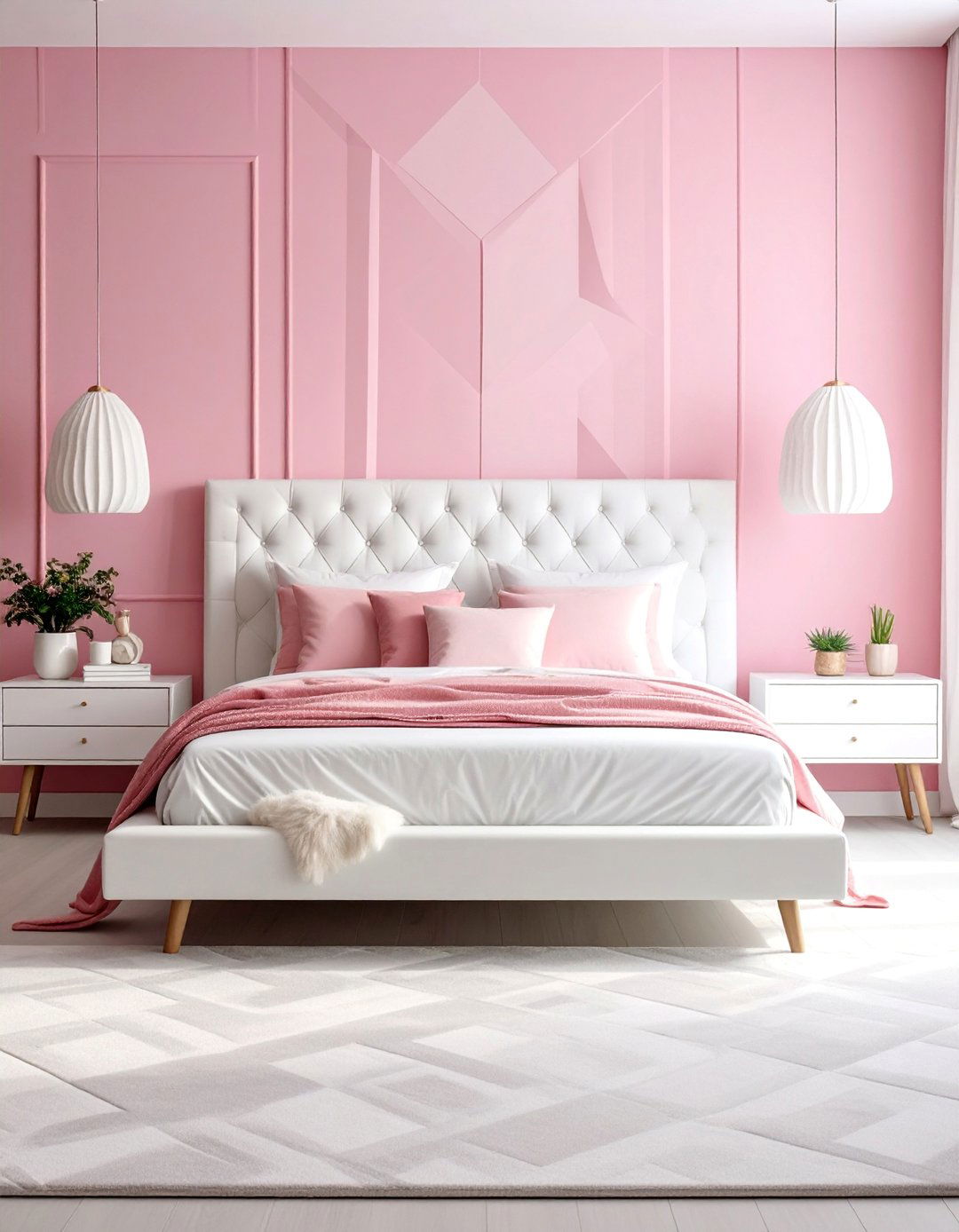 Modern Pink and White Geometric Bedroom Design - 25 Pink and White Bedroom Ideas