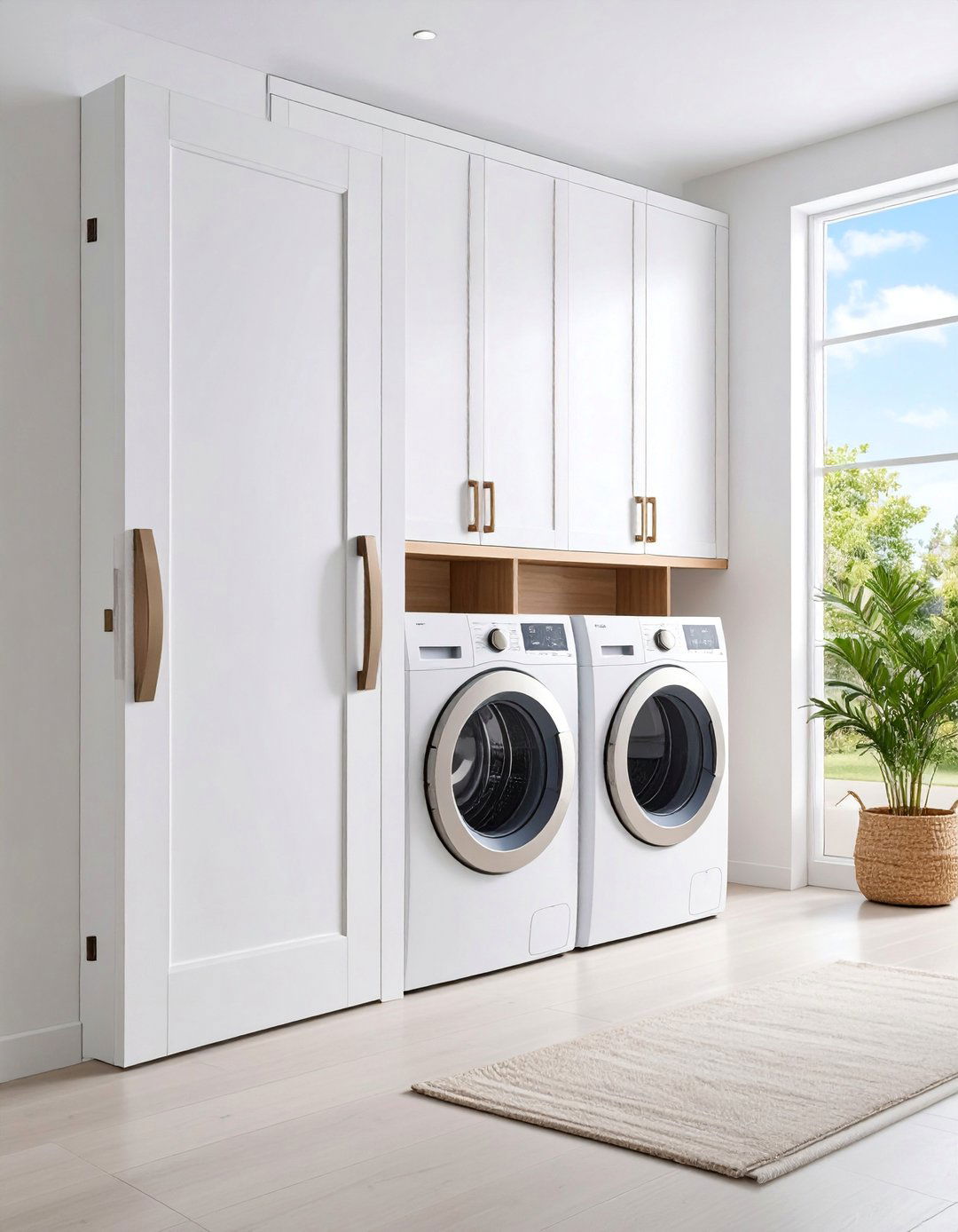 Modern Pivot Door with Oversized Handle and Minimal Frame - 25 Laundry Room Door Ideas