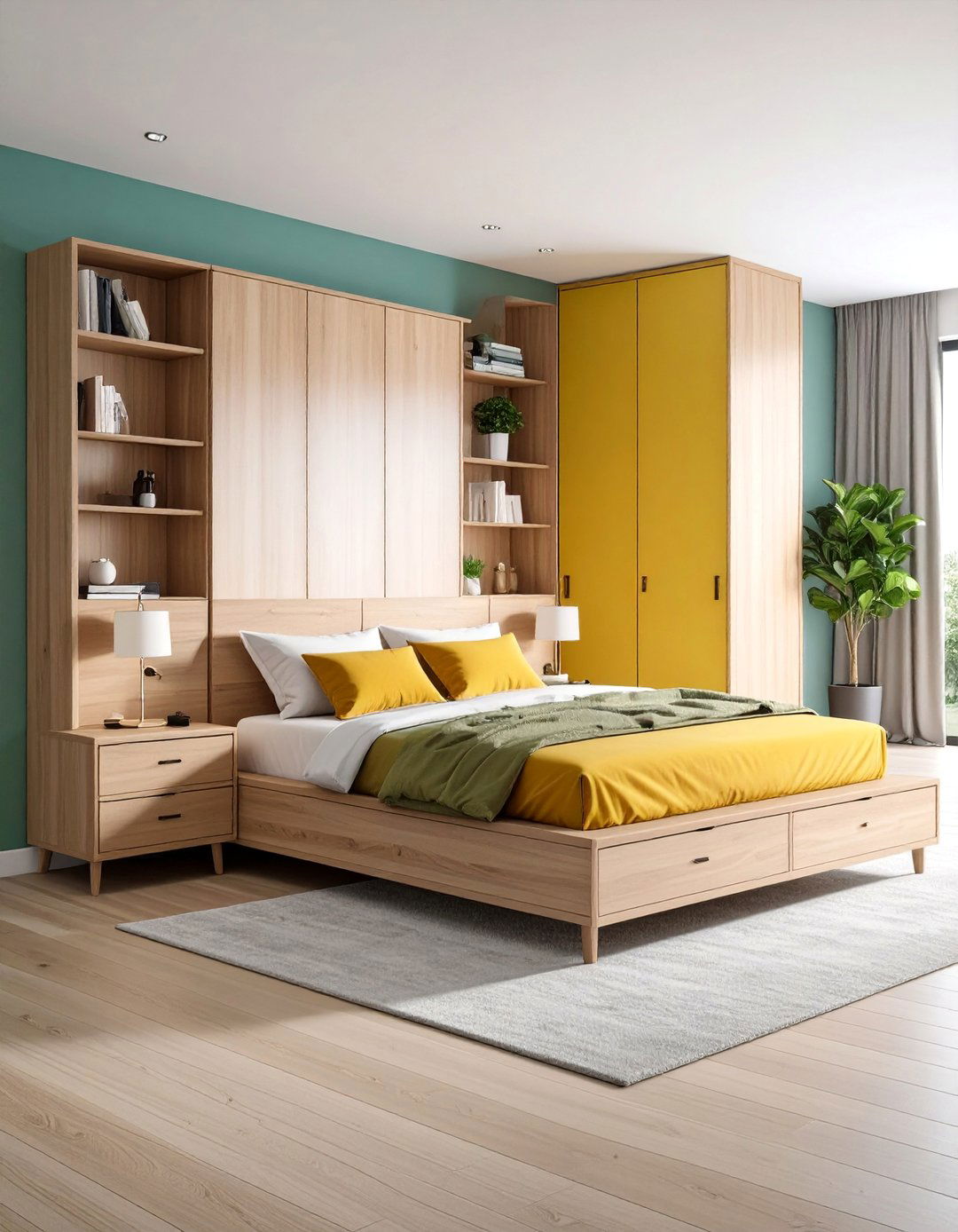 Modern Platform Bed with Integrated Side Storage - 25 Built-in Wardrobe Ideas Around a Bed