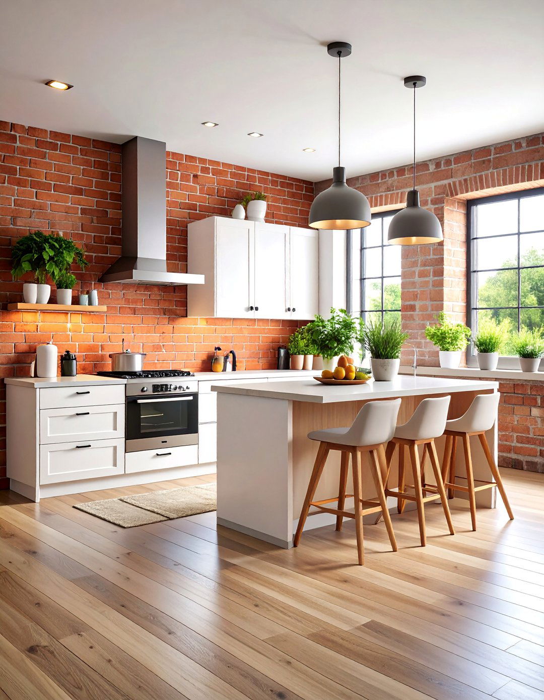 Modern Red Brick Geometric Pattern Design - 25 Red Brick Kitchen Ideas