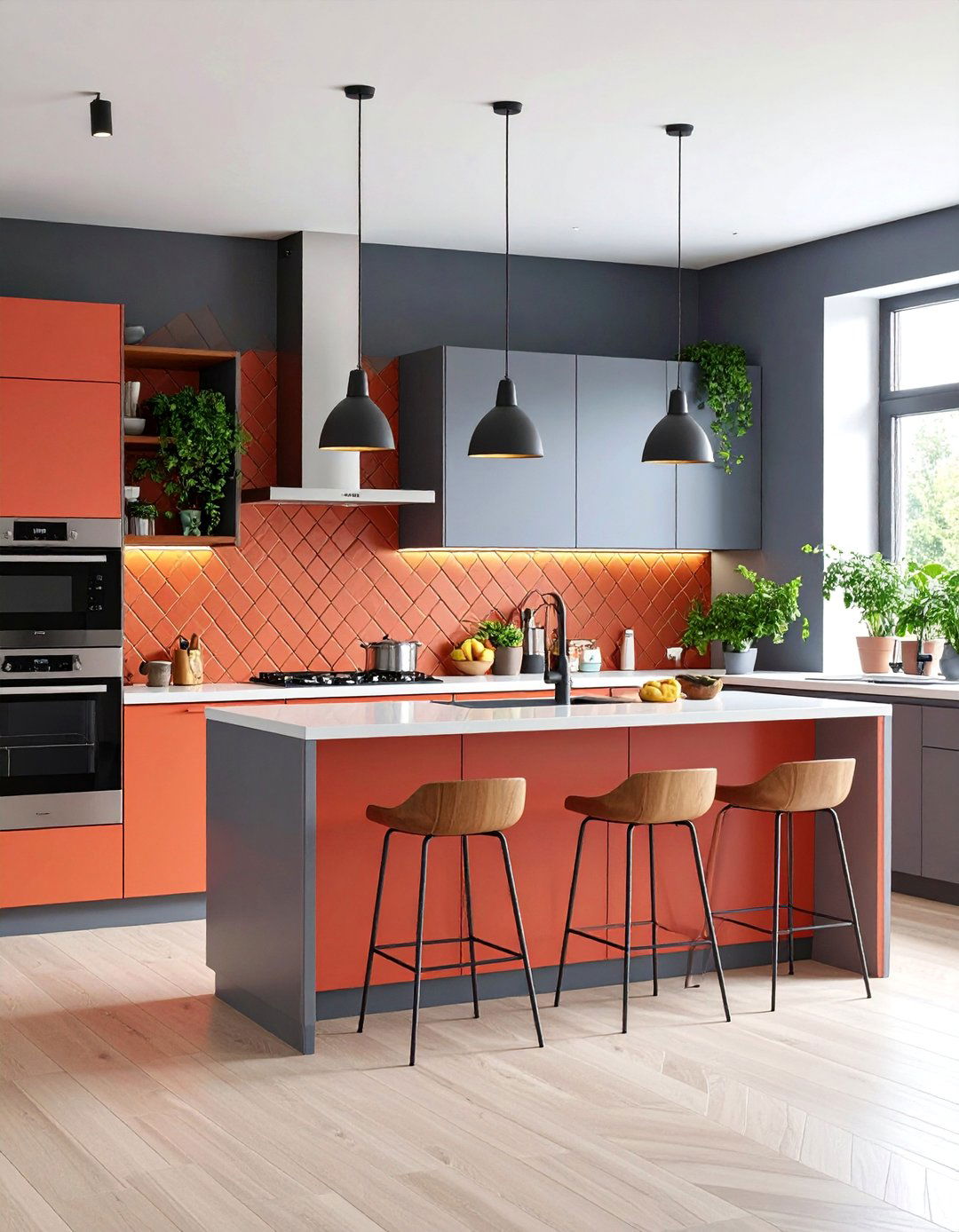 Modern Red Brick Herringbone Backsplash Design - 25 Red Brick Kitchen Ideas