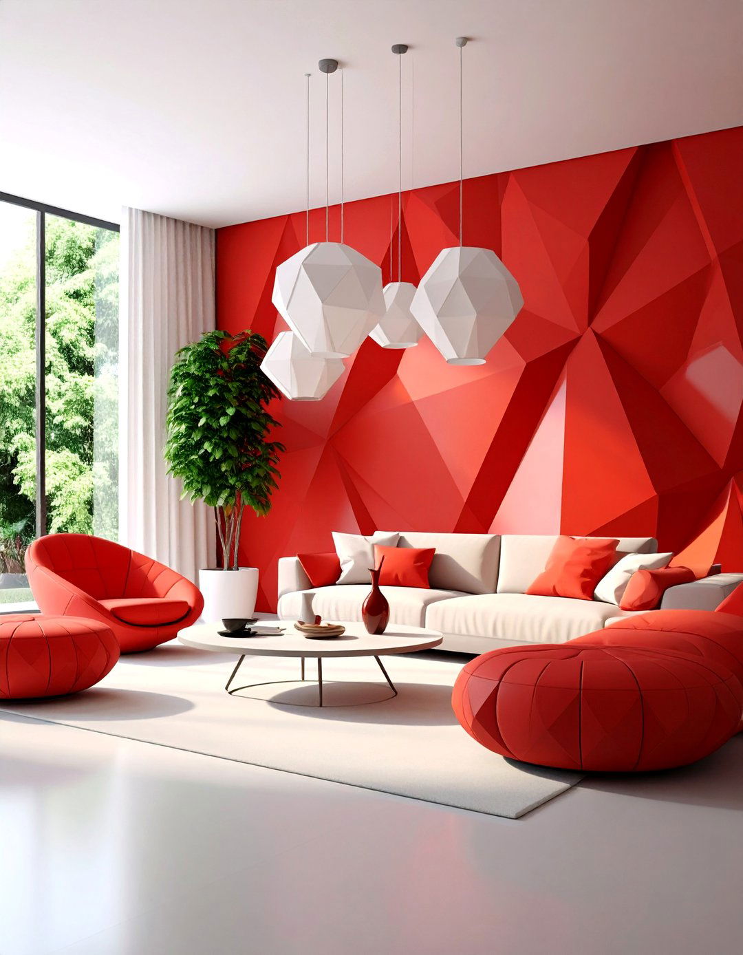 Modern Red Geometric Living Room - 25 Red Living Room Ideas