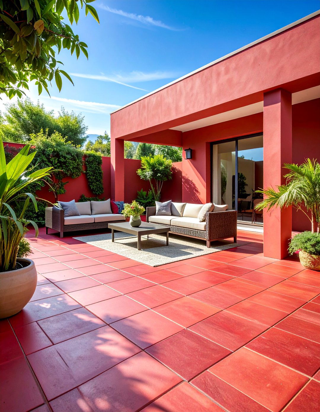 Modern Red Paver Geometric Pattern Patio - 25 Red Paver Patio Ideas