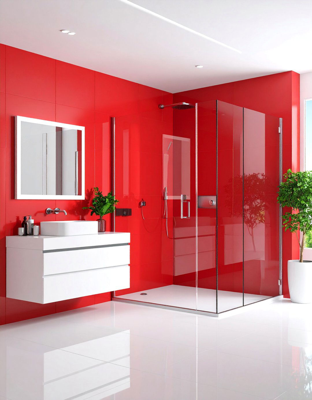 Modern Red Tile Shower with Minimalist Design - 25 Red Bathroom Ideas