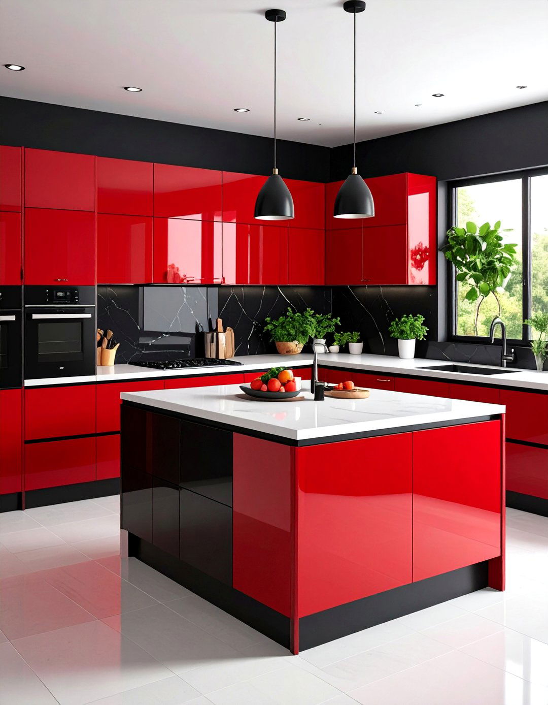 Modern Red and Black Contrast Kitchen - 25 Red Kitchens