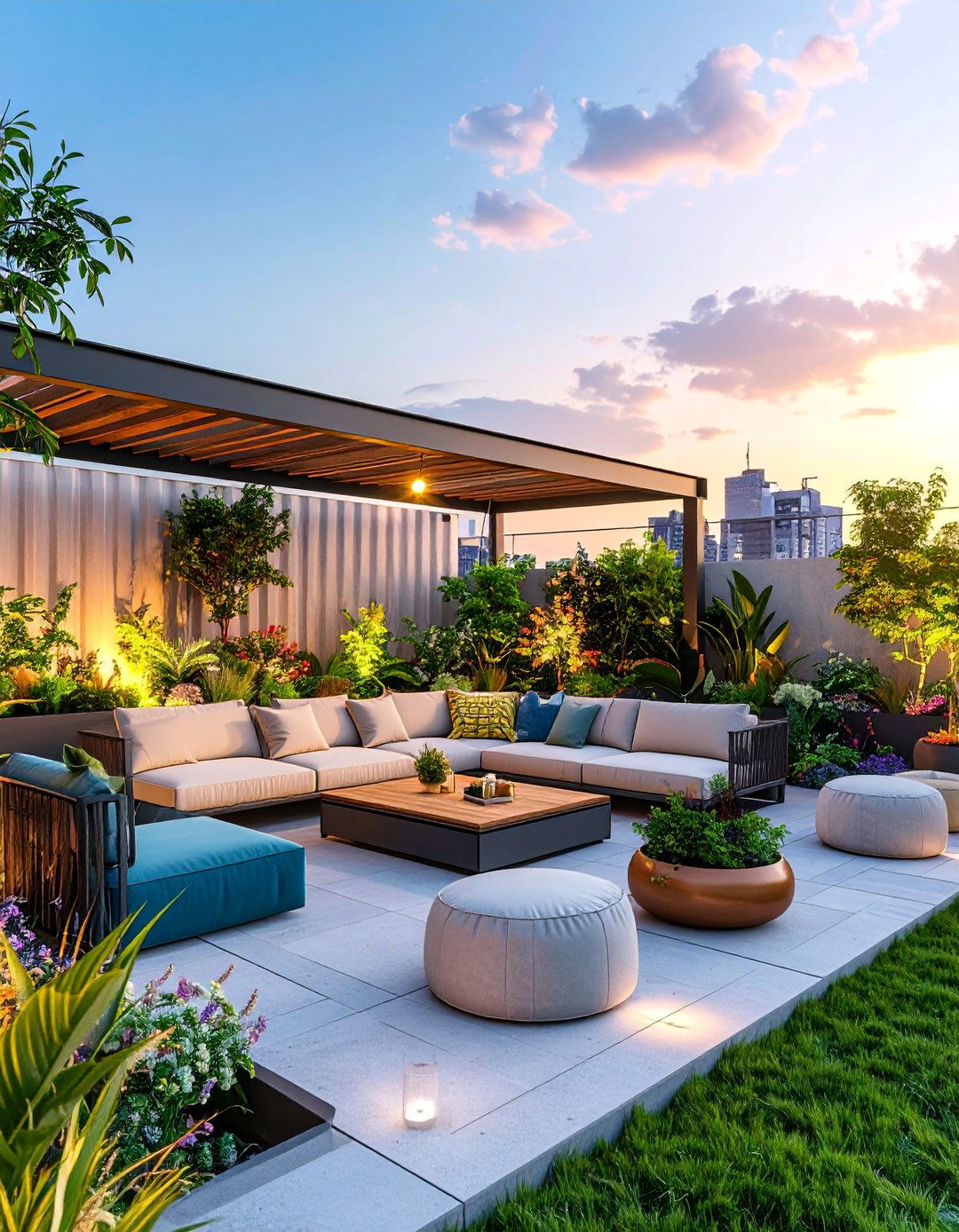 Modern Rooftop Style with Container Gardens - 25 L Shaped Backyard Ideas