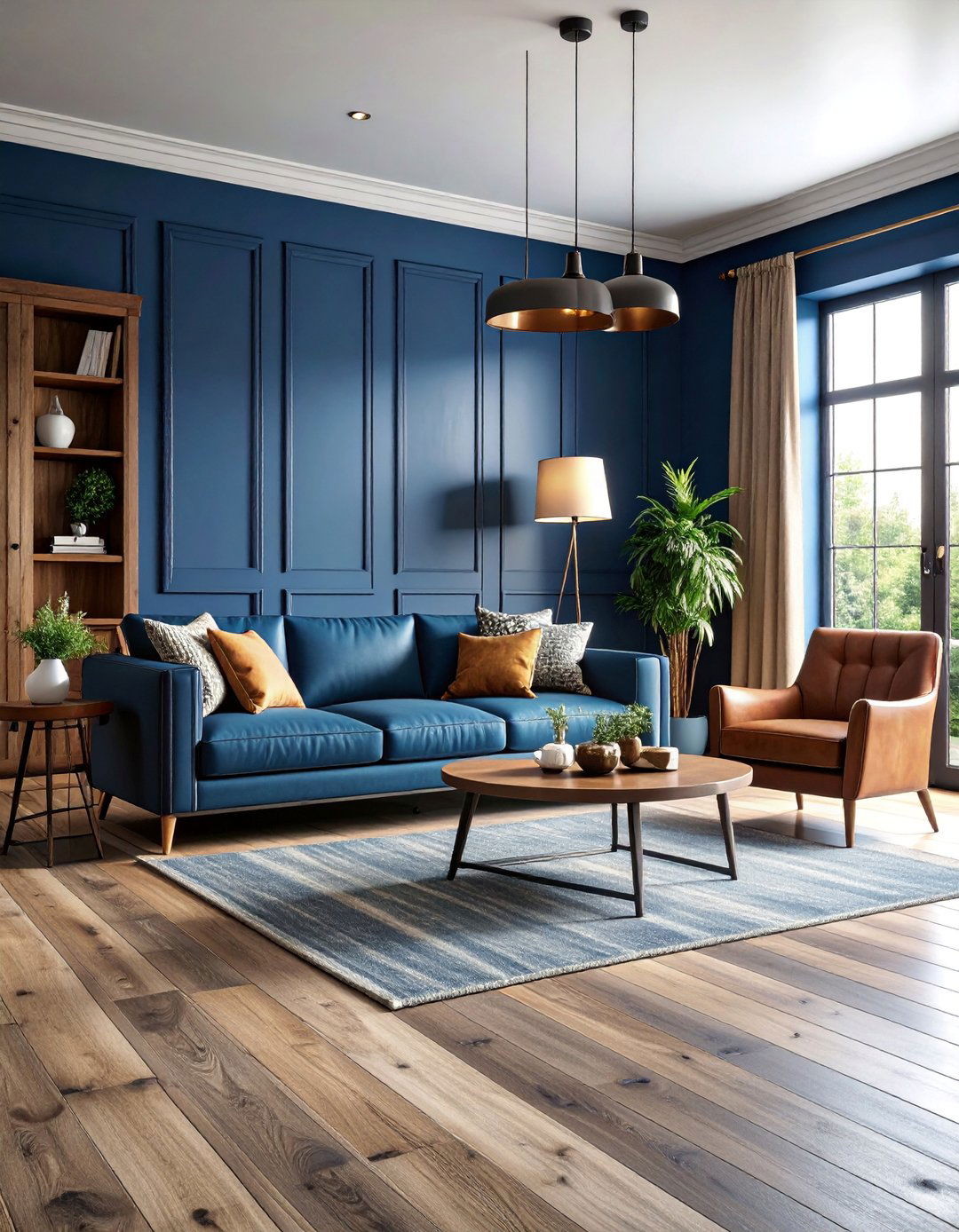 Modern Rustic with Denim Blue Walls and Grey Barnwood Style Floors - 25 grey floor living room with blue walls ideas