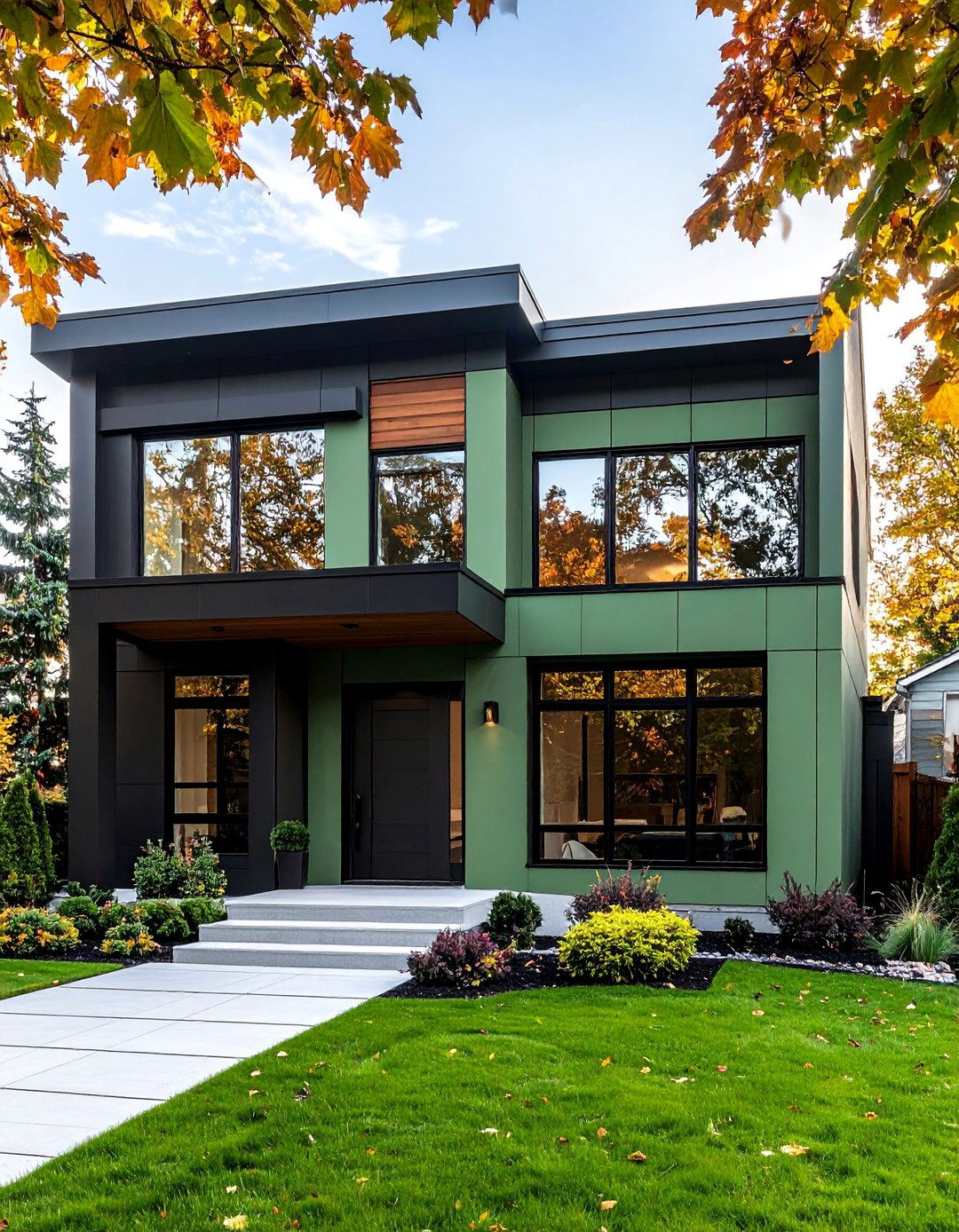 Modern Sage Green with Sleek Black Trim - 25 Sage Green House Exterior Ideas