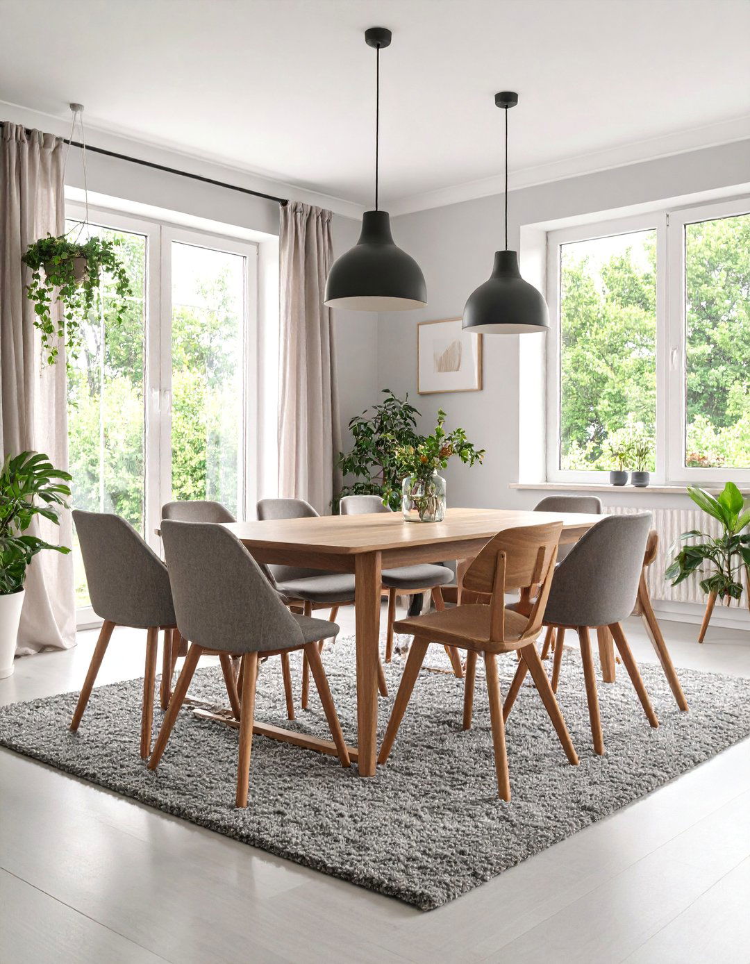 Modern Scandinavian Dining Room with Neutral Loop Pile Carpet - 25 Carpeted Dining Room Ideas