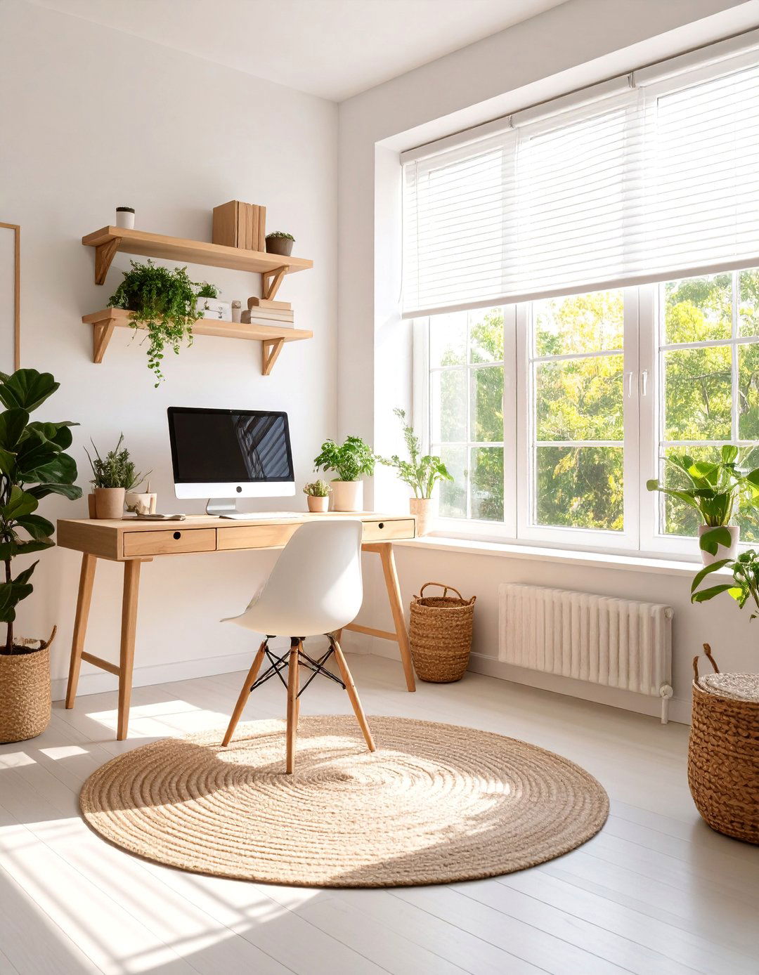 Modern Scandinavian Sunroom Office with Light Wood Accents - 25 Sunroom Office Ideas
