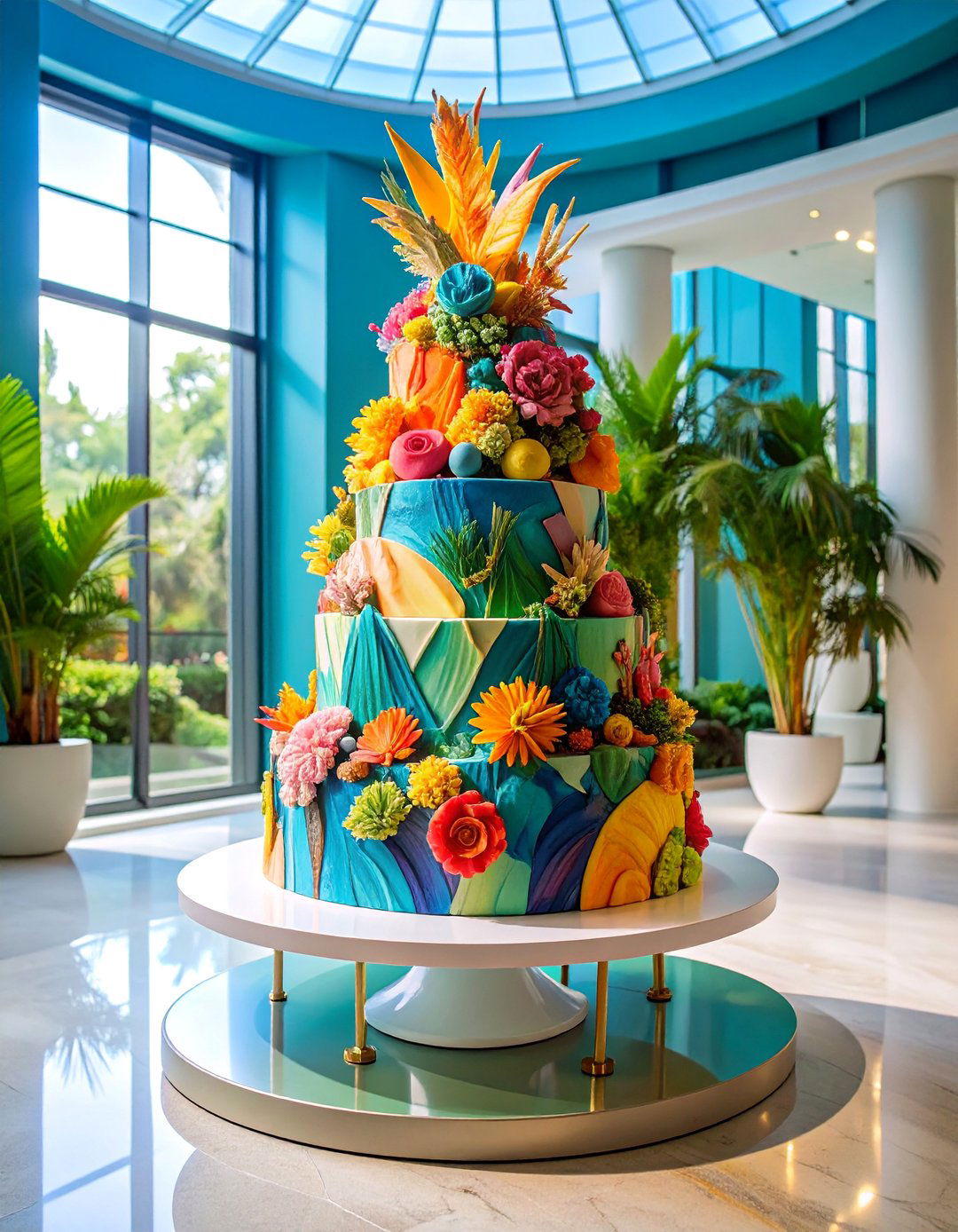 Modern Sculptural Naked Cake with Artistic Elements - 25 Naked and Semi-naked Wedding Cake Ideas