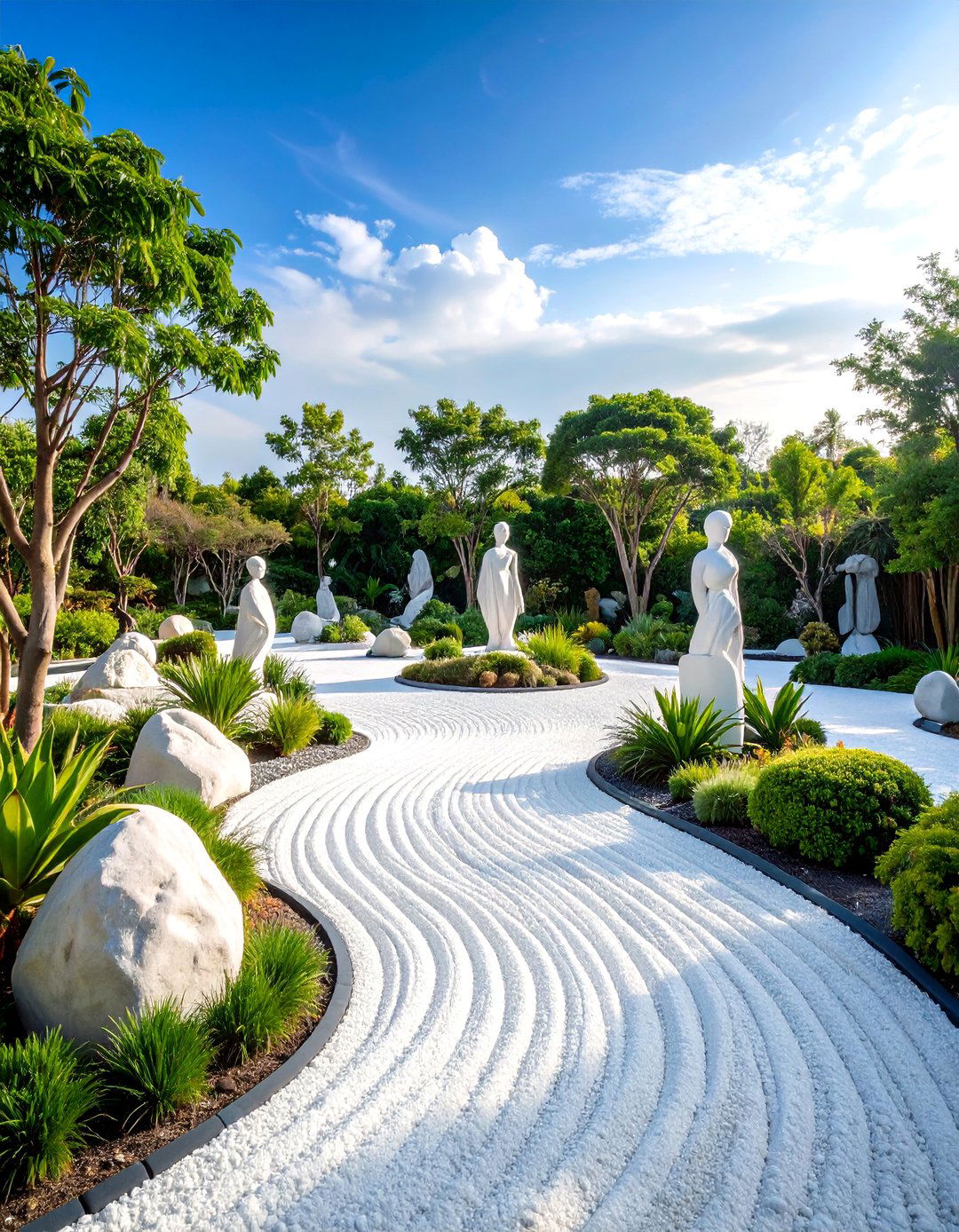Modern Sculpture Garden White Aggregate Showcase - 25 White Rock Landscaping Ideas