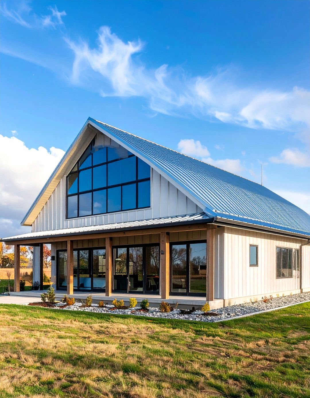 Modern Shed Roof with Floor to Ceiling Windows - 25 Barndominium Exterior Ideas