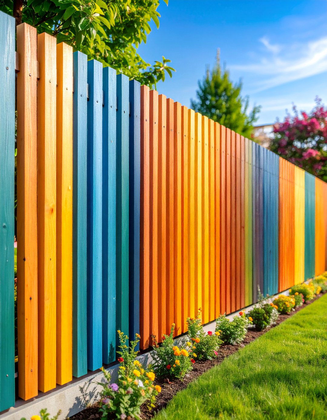 Modern Slat Fence with Varying Board Widths and Spacing - 25 Decorative Fence Ideas