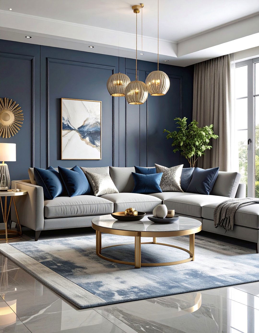 Modern Slate Blue and Silver Grey Luxury Living Room - 25 Blue and Grey Living Room Ideas