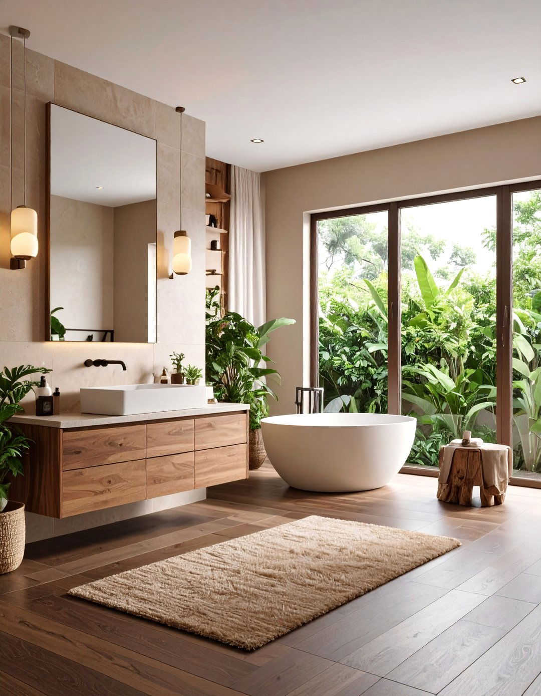 Modern Spa Inspired Bathroom with Natural Elements - 25 Dark Walnut Floors for Rooms