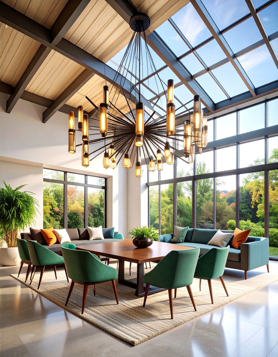 Modern Sputnik Chandelier with Geometric Arms - 25 Vaulted Ceiling Lighting Ideas