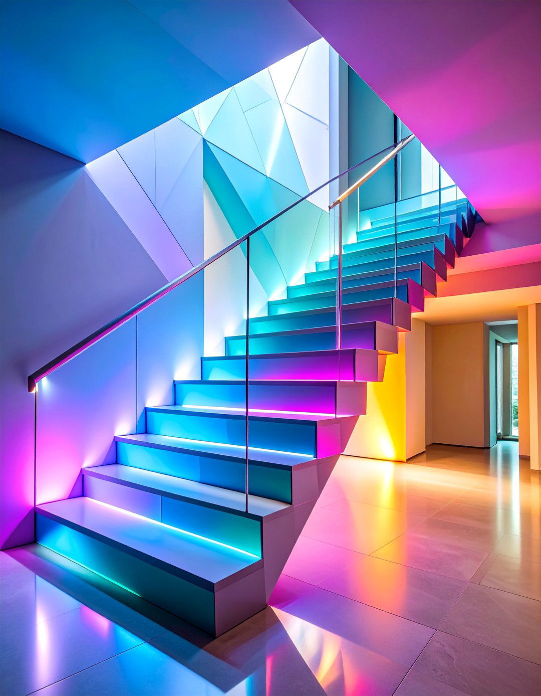 Modern Staircase Lighting with Geometric Patterns - 25 Staircase Lighting Ideas