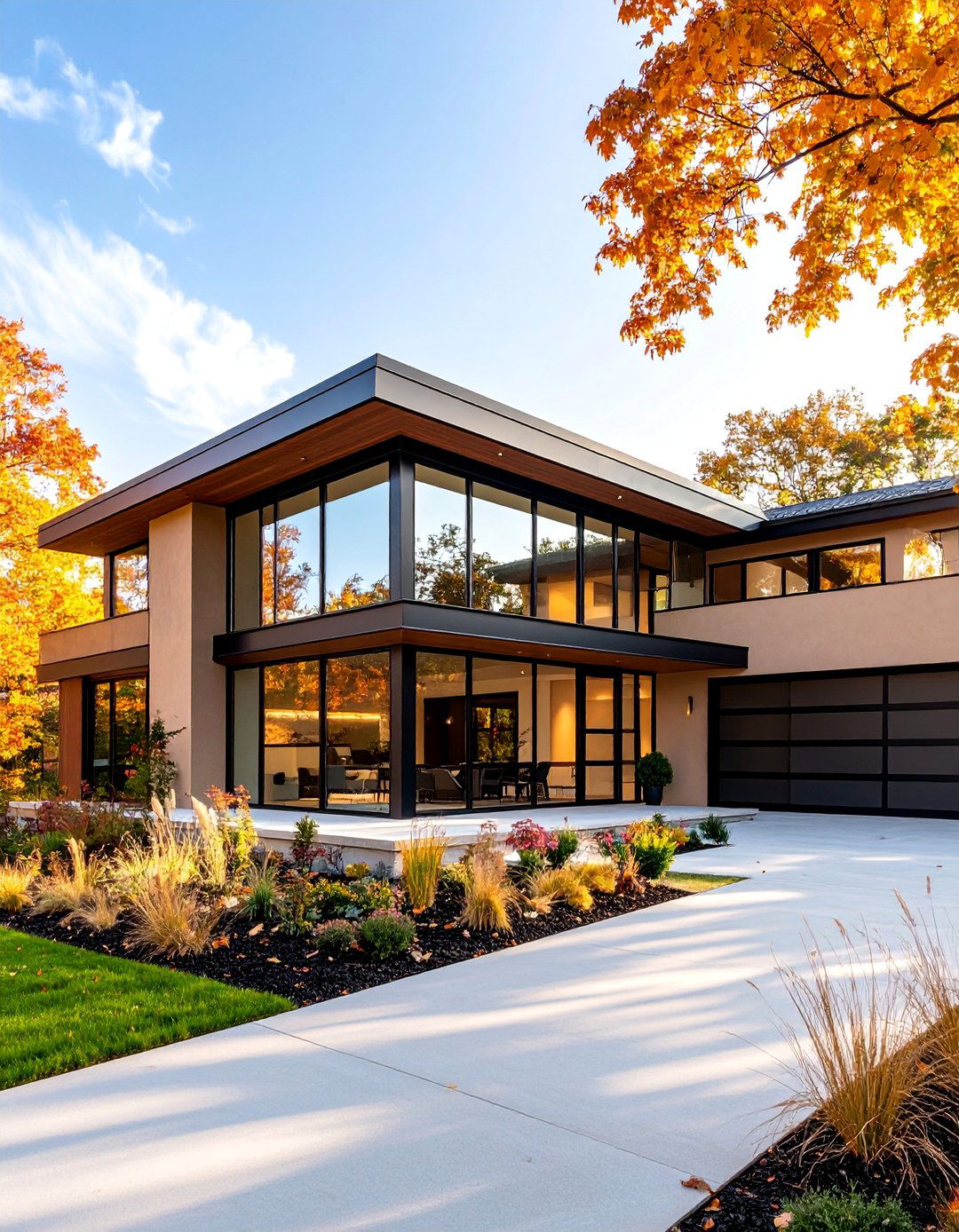 Modern Tan House with Black Steel Frame Elements - 25 Tan House With Black Trim Design Ideas