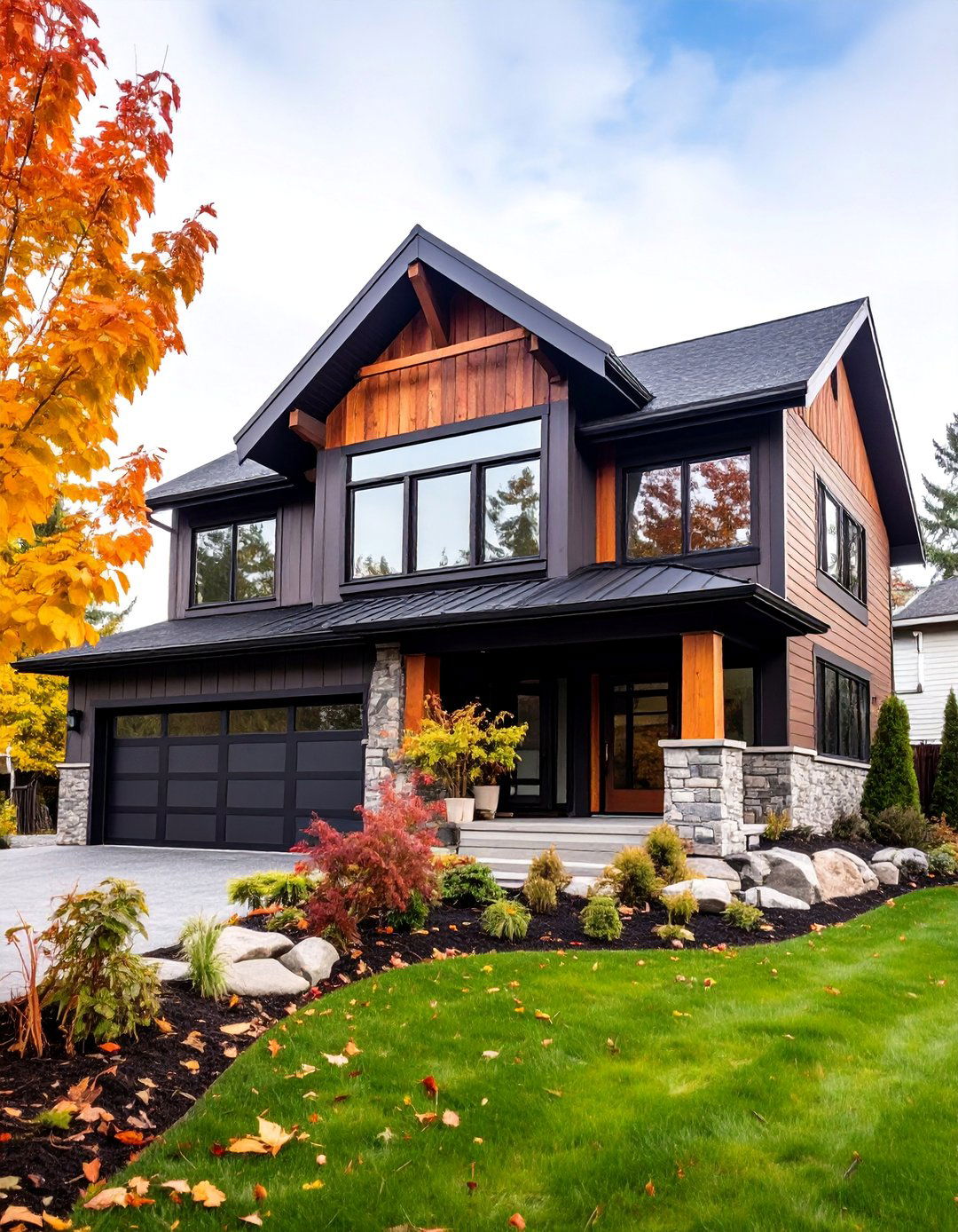 Modern Taupe with Black Accents - 25 Exterior Taupe House Color Combinations