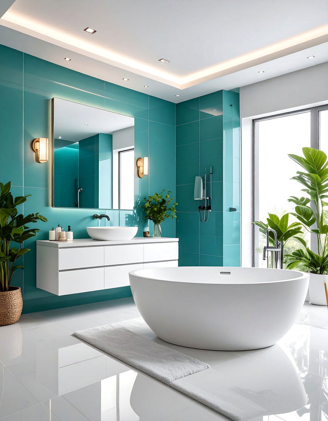 Modern Teal Subway Tile Bathroom - 25 Teal Bathroom Ideas