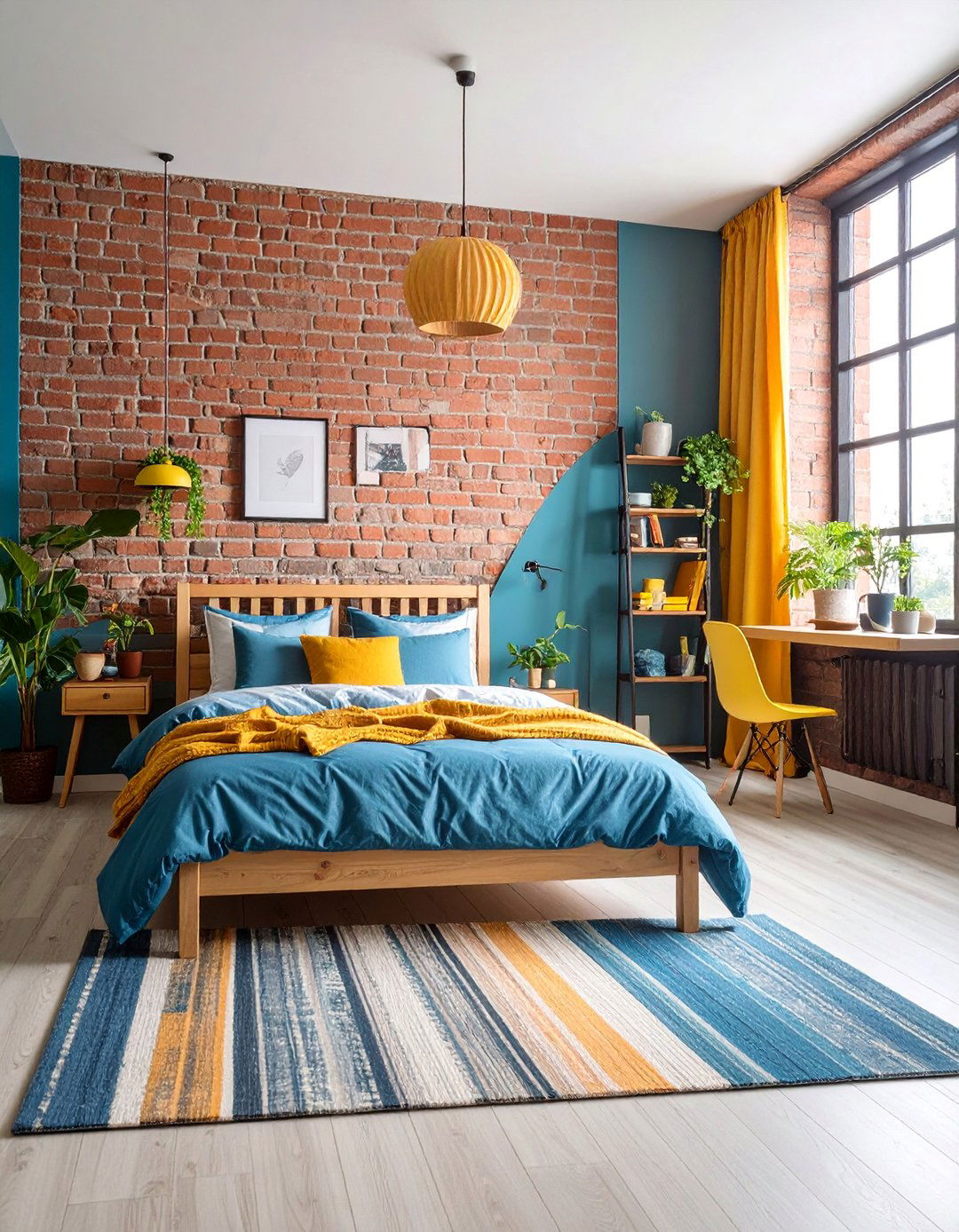 Modern Teenage Bedroom with Trendy Painted Brick Style - 25 Brick Wallpaper Ideas