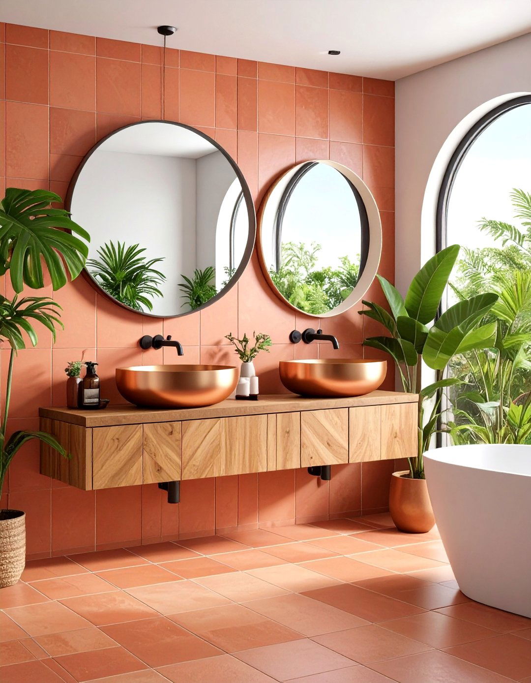 Modern Terracotta Powder Room with Geometric Tiles - 25 Terracotta Bathroom Ideas