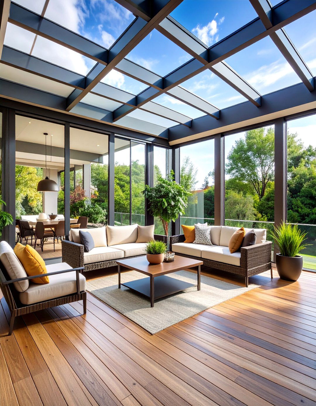 Modern Three Season Deck Sunroom with Glass Panels - 25 Sunroom and Deck Combo Ideas