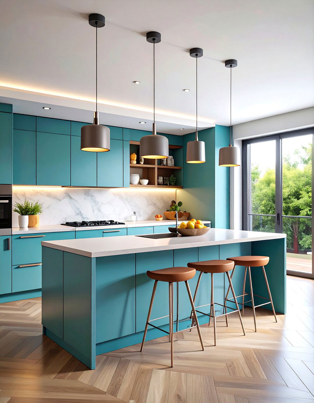 Modern Track System with Cylinder Spotlights - 25 Kitchen Track Lighting Ideas