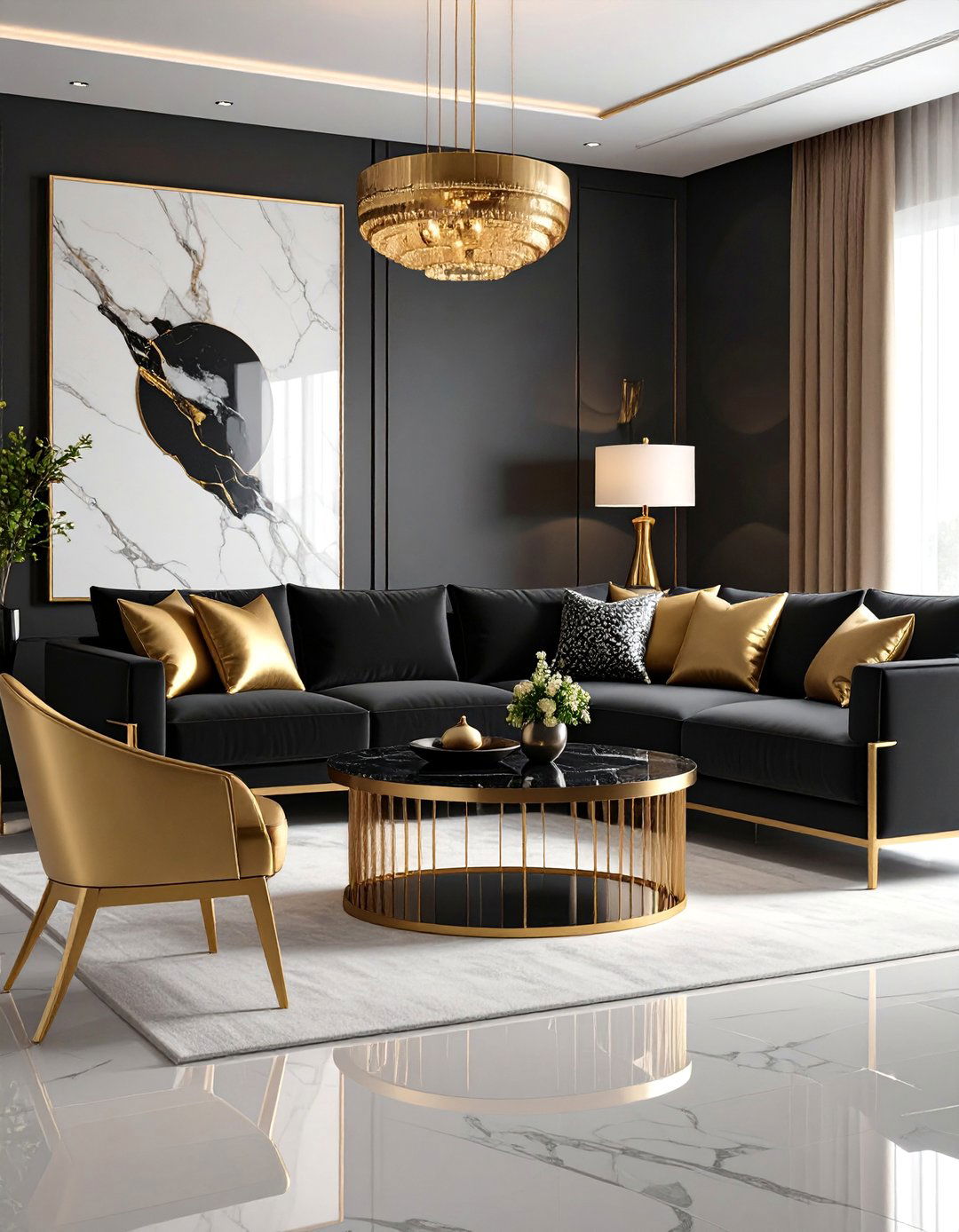 Modern Transitional Black Gold Retreat - 25 Black and Gold Living Room Ideas