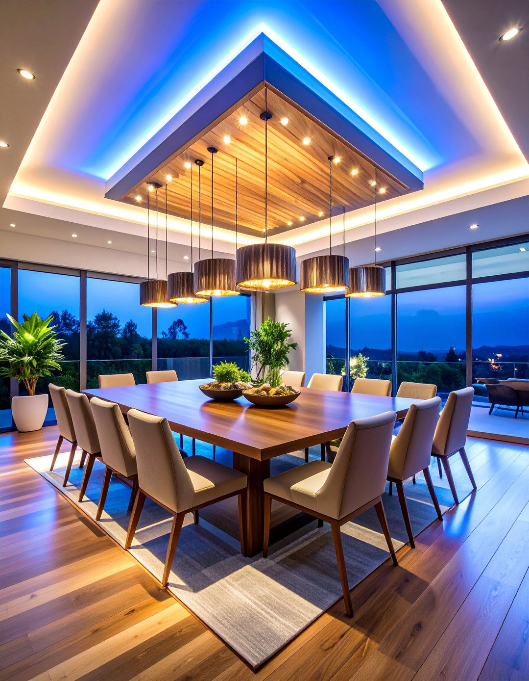 Modern Tray Ceiling with LED Strip Lighting - 25 Dining Room Ceiling Ideas