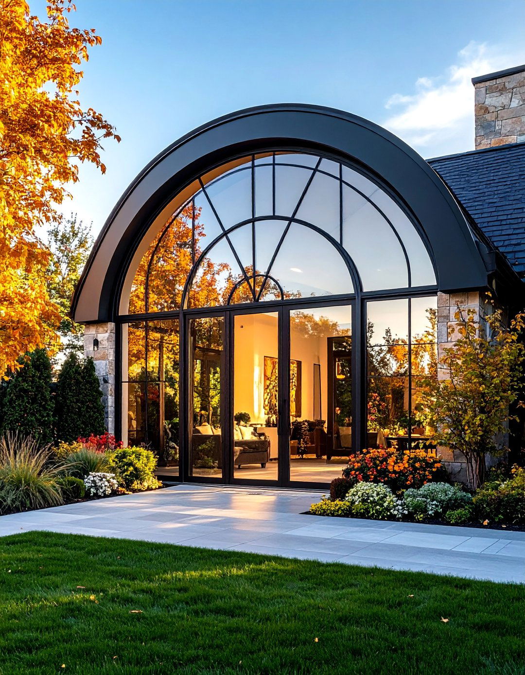 Modern Tudor Exterior with Arched Glass Entry Features - 25 Modern Tudor Exterior Inspiration