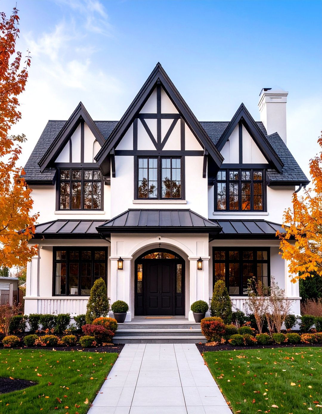 Modern Tudor Exterior with Black and White Contrast - 25 Modern Tudor Exterior Inspiration