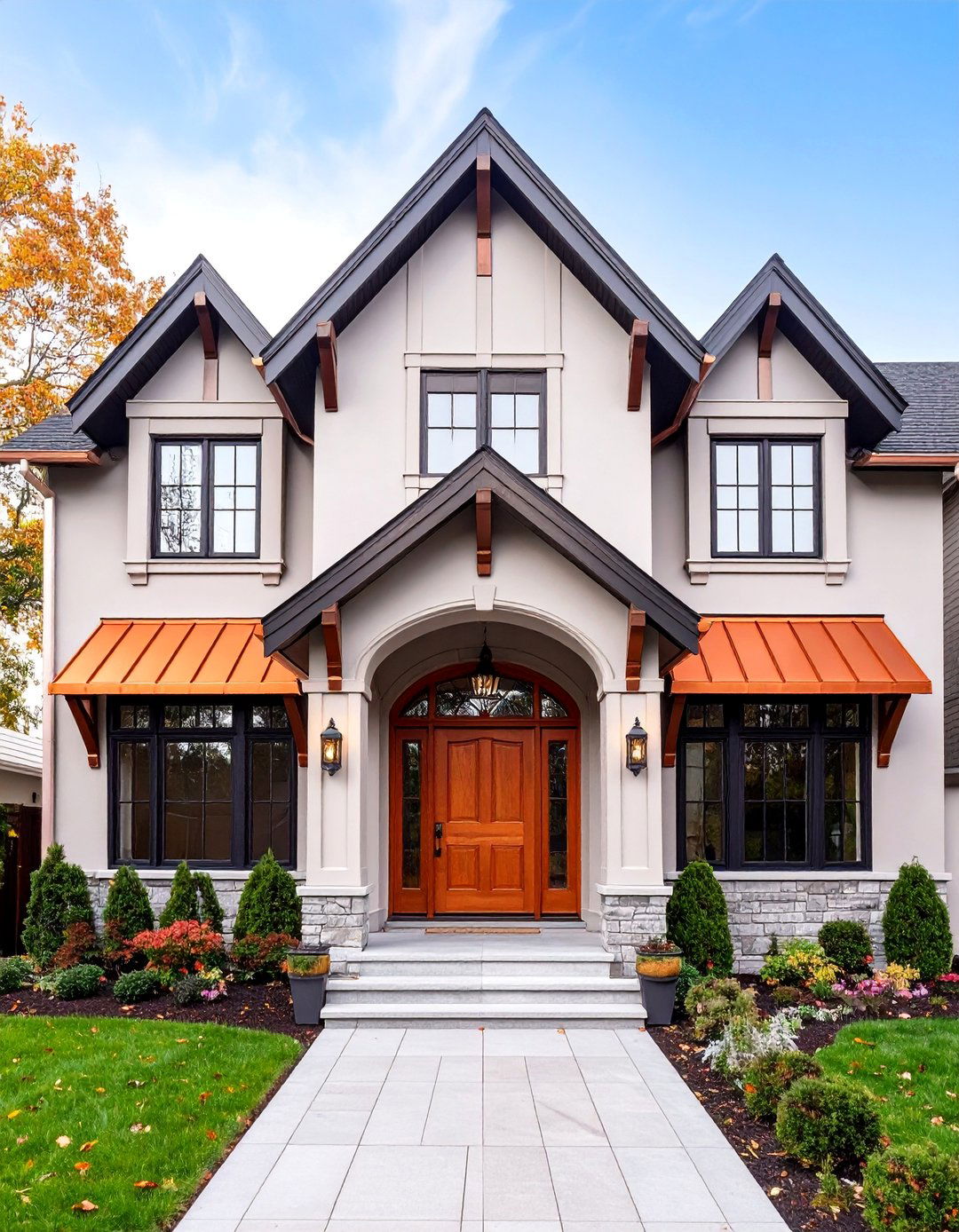 Modern Tudor Exterior with Copper Accent Features - 25 Modern Tudor Exterior Inspiration