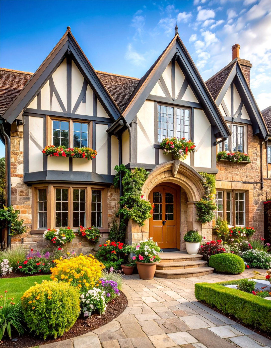 Modern Tudor Exterior with Limestone and Brick Combination - 25 Modern Tudor Exterior Inspiration