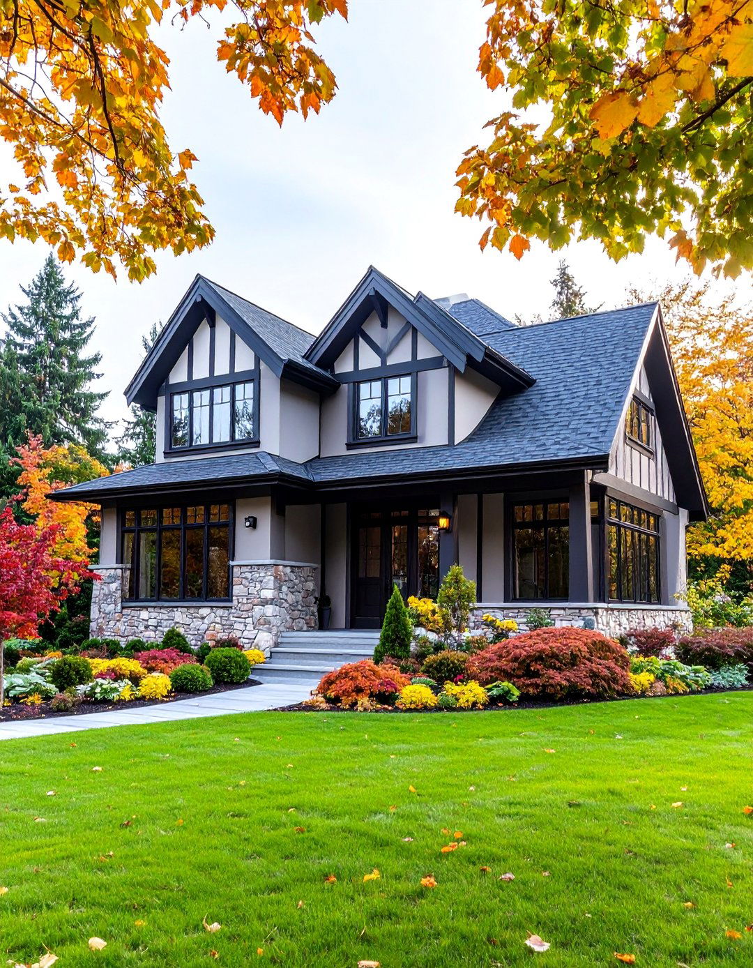 Modern Tudor Exterior with Mixed Stone and Stucco Materials - 25 Modern Tudor Exterior Inspiration