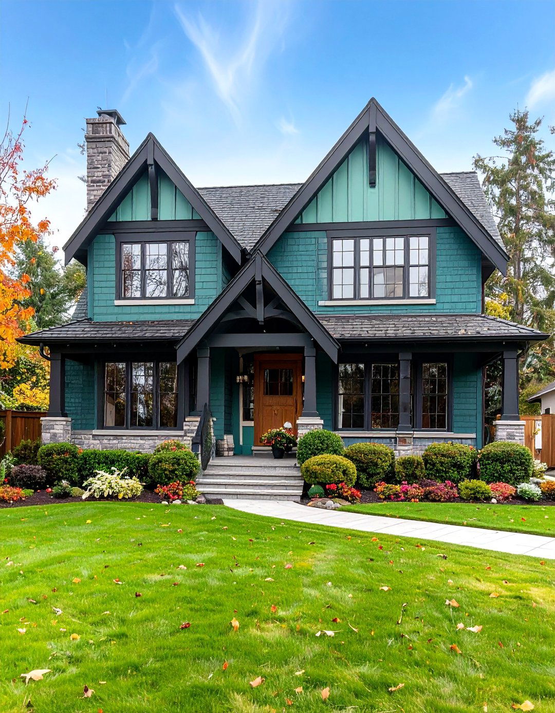 Modern Tudor Exterior with Sage Green Color Palette - 25 Modern Tudor Exterior Inspiration