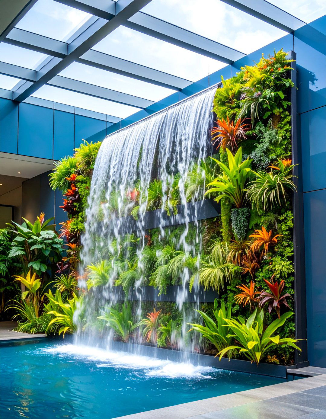 Modern Water Wall with Vertical Garden Integration - 25 Water Feature Ideas