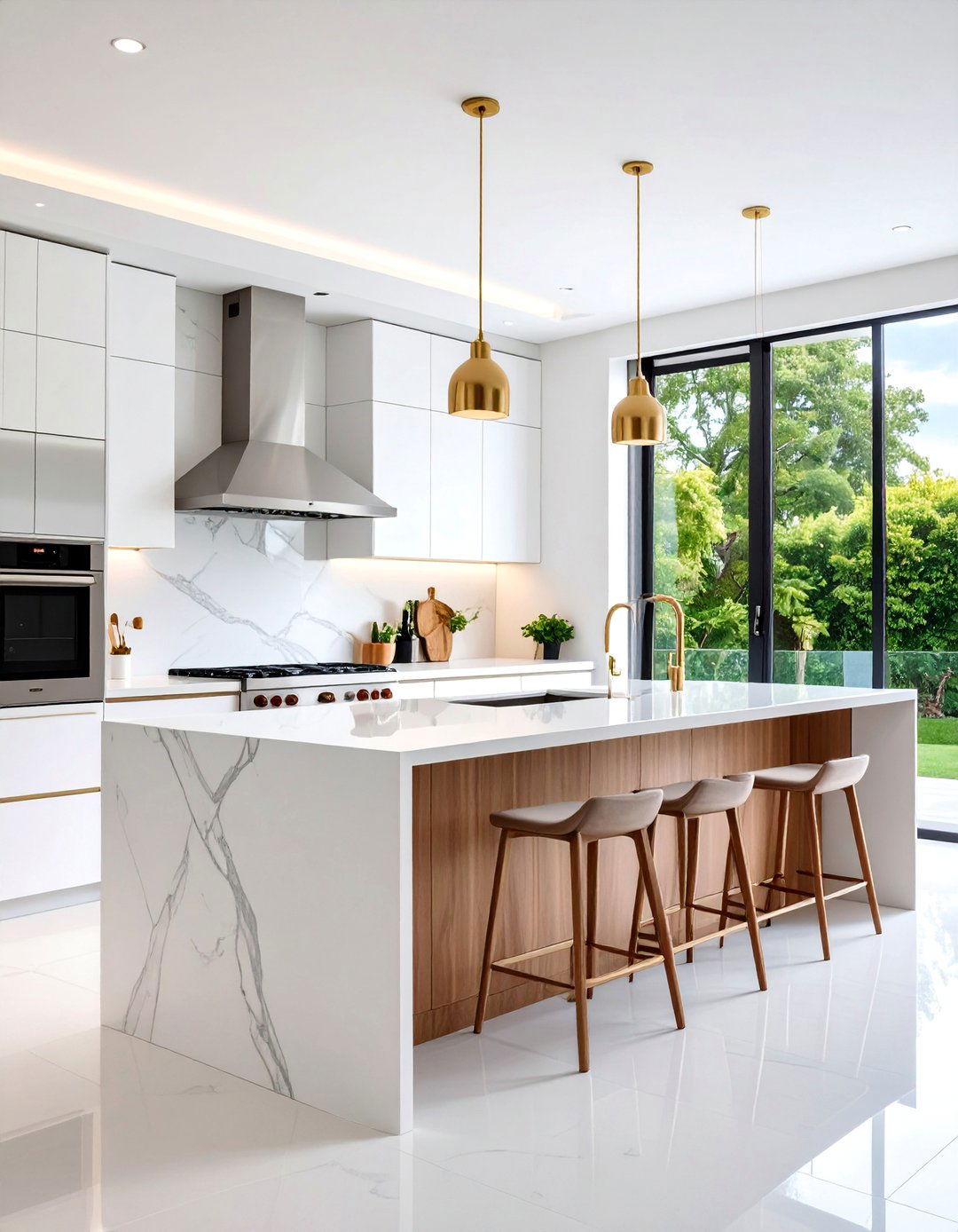 Modern Waterfall Quartz Peninsula - 25 Kitchen Peninsula Ideas