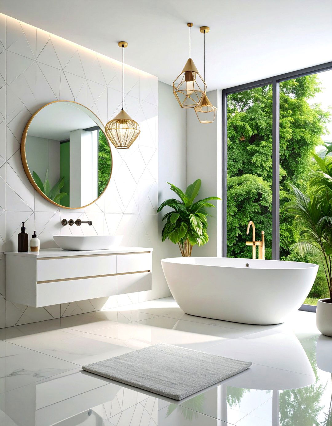 Modern White Bathroom with Geometric Patterns - 25 Small White Bathroom Ideas