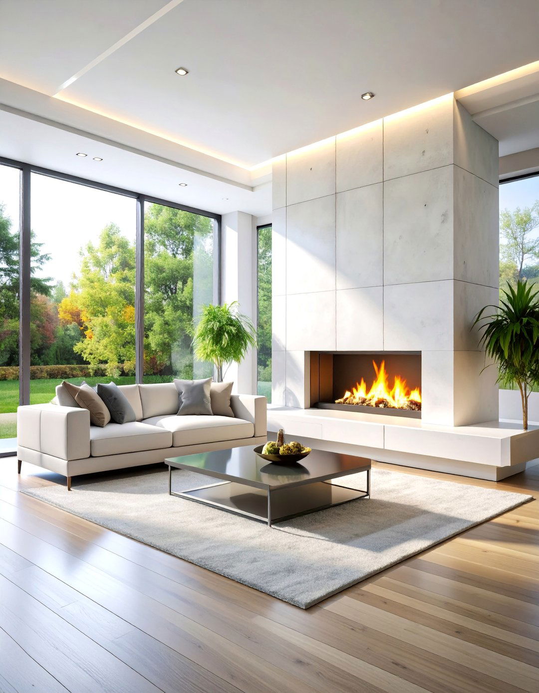 Modern White Concrete Look Stone Fireplace - 25 White Stone Fireplace Ideas