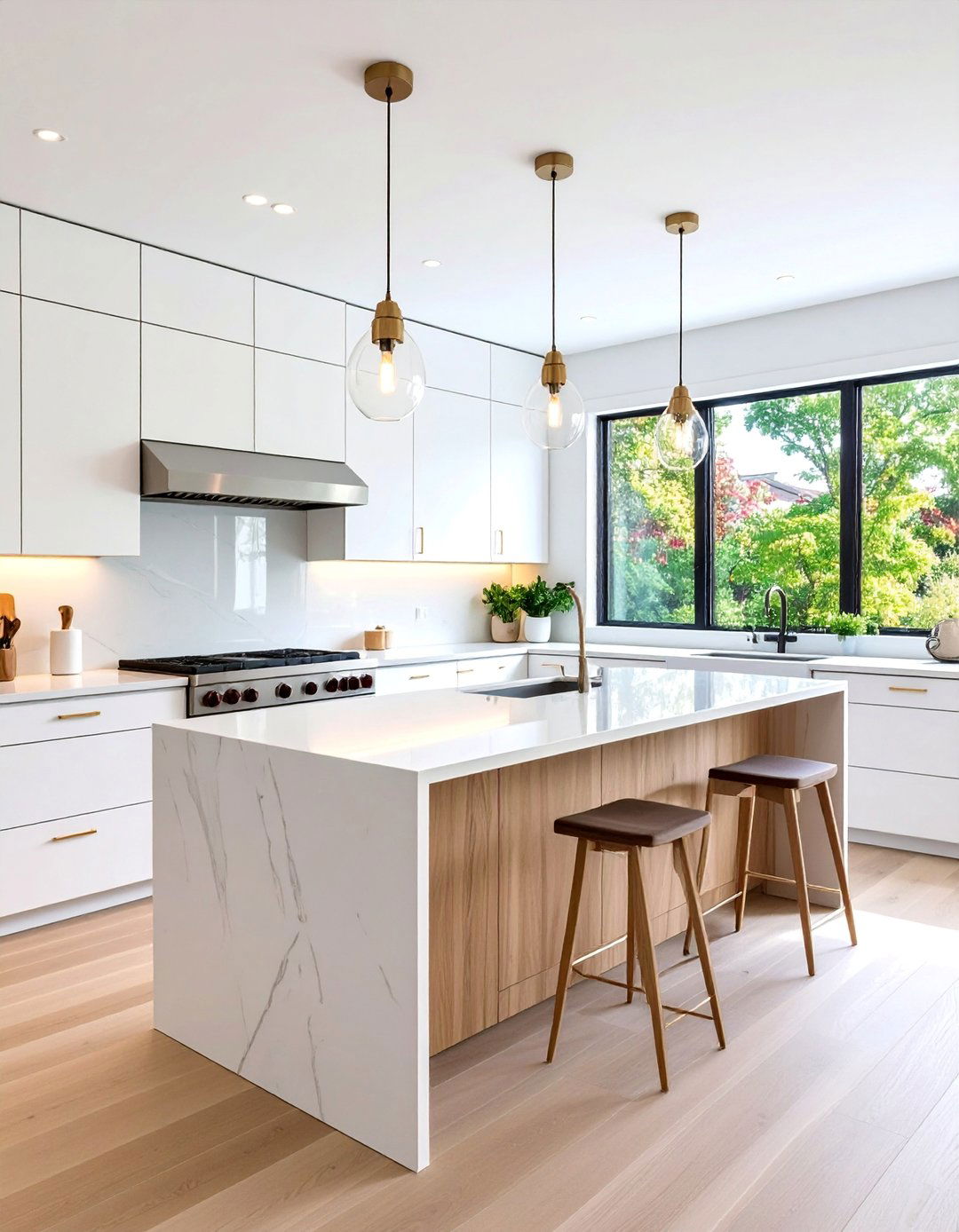 Modern White Oak Kitchen with Handleless Cabinet Design - 25 Kitchens With White Oak Cabinets