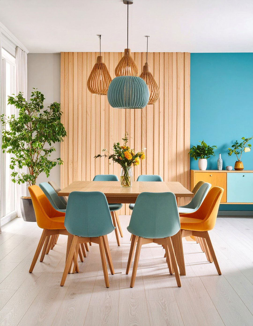 Modern White Oak Slat Dining Room Wall Paneling - 25 Dining Room Wall Paneling Ideas