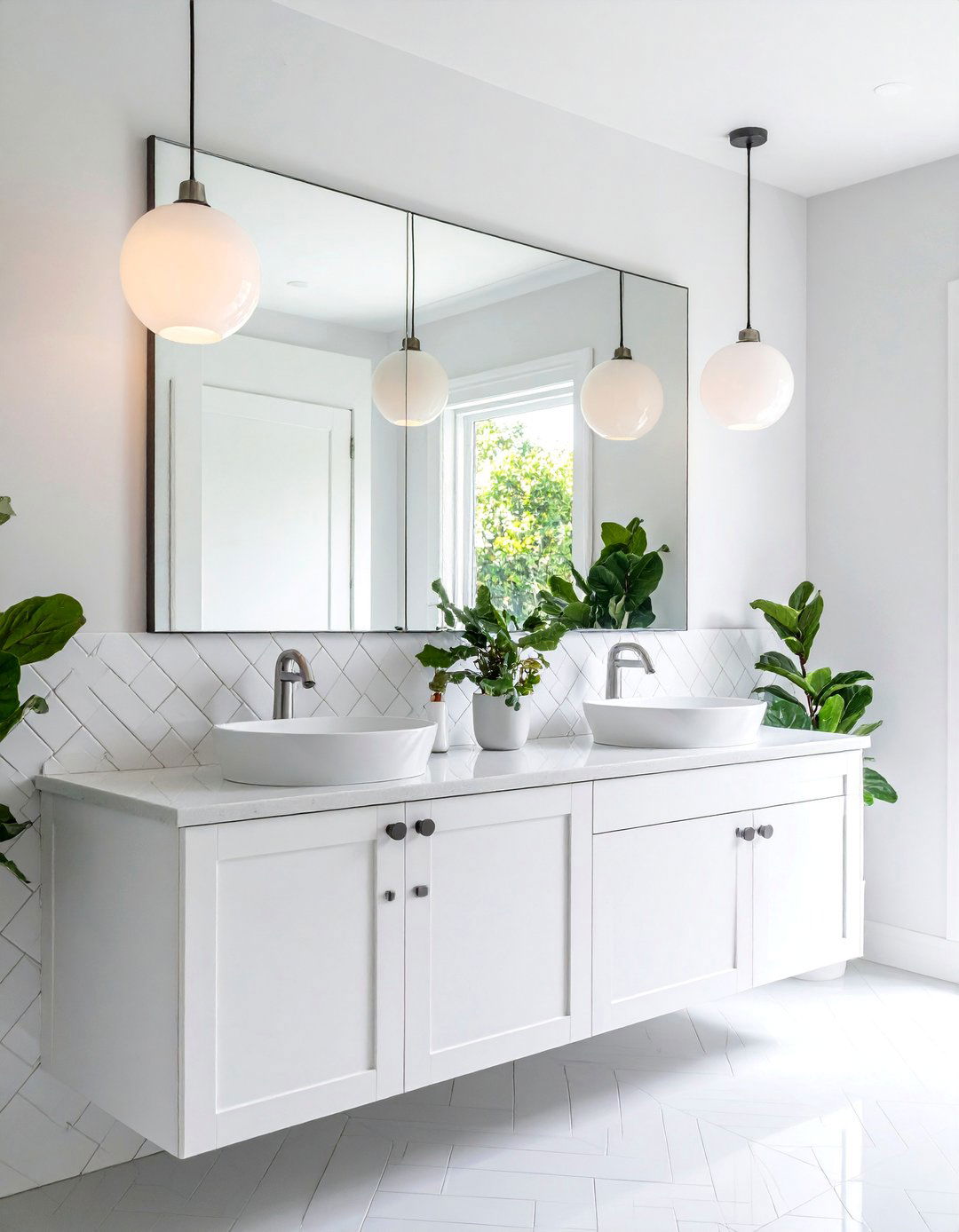 Modern White Pendant Light Bathroom - 25 White Bathroom Ideas