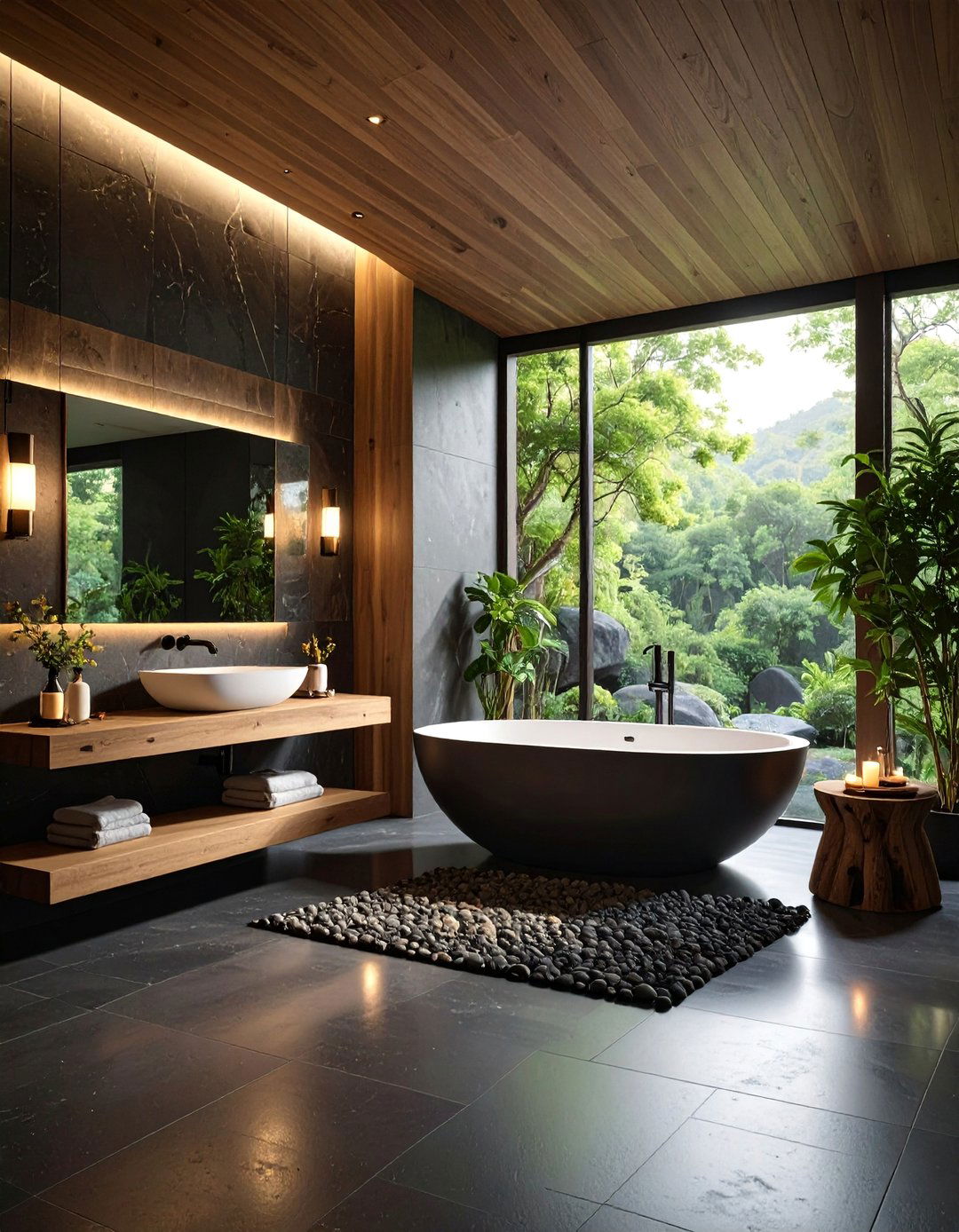 Modern Zen Bathroom with Black Stone Elements - 25 Bathroom With Black Fixtures