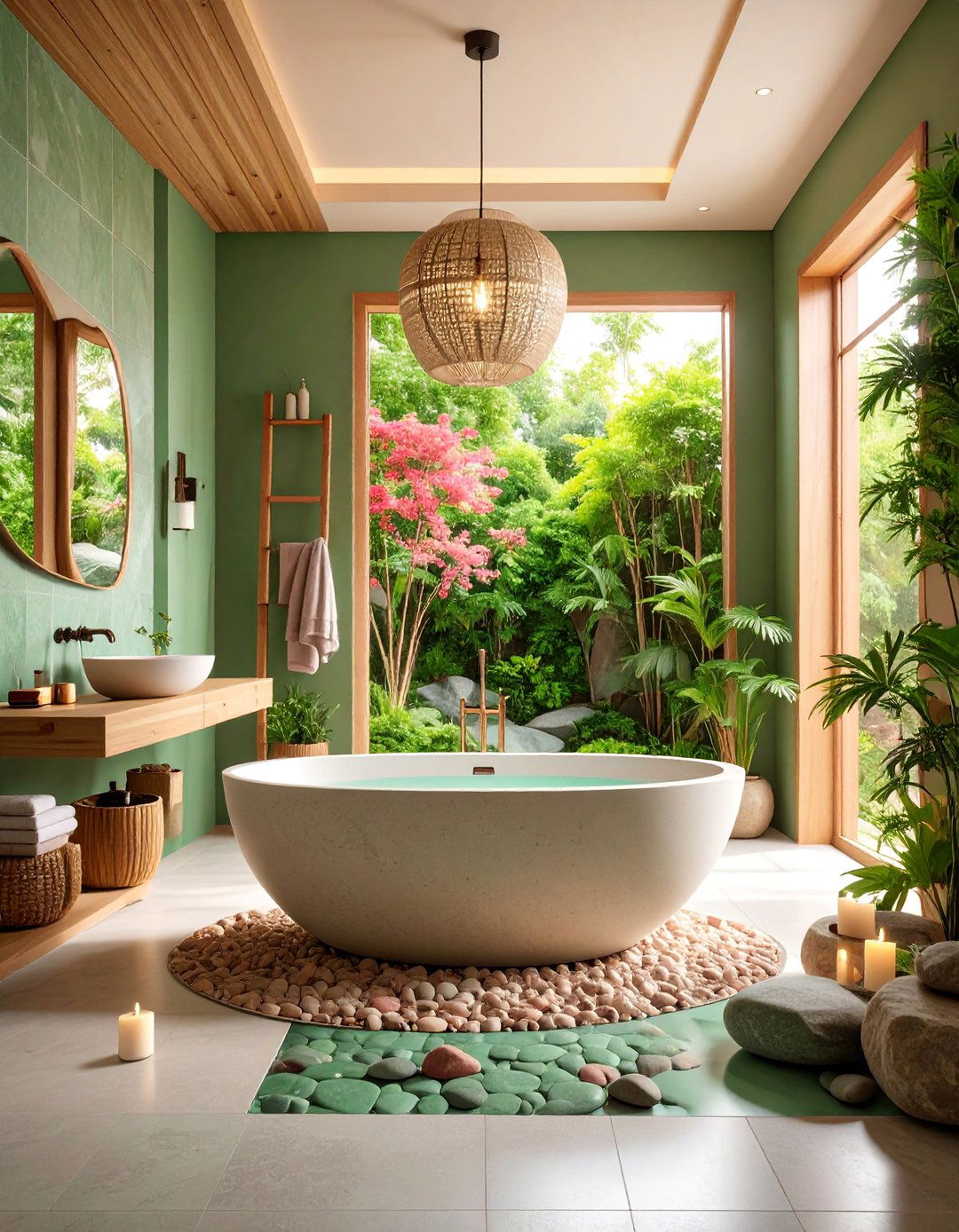 Modern Zen Bathroom with Jade Green Accents and Dusty Rose Elements - 25 Pink and Green Bathroom Design Ideas