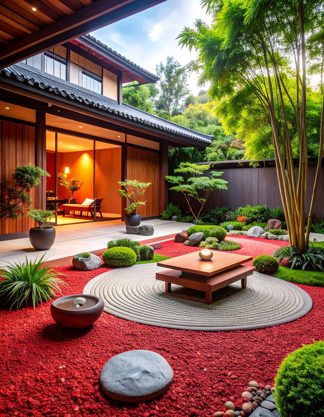 Modern Zen Garden with Red Lava Rock Pathways - 25 Red Lava Rock Landscaping Ideas