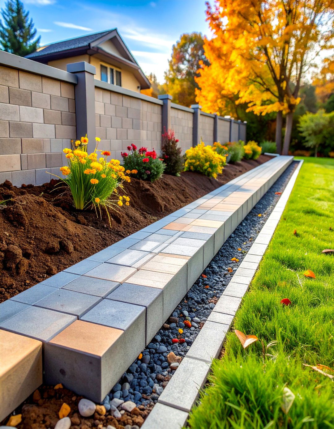 Modular Block System with Built In Drainage Channels - 25 Retaining Wall Ideas for Sloped Backyard